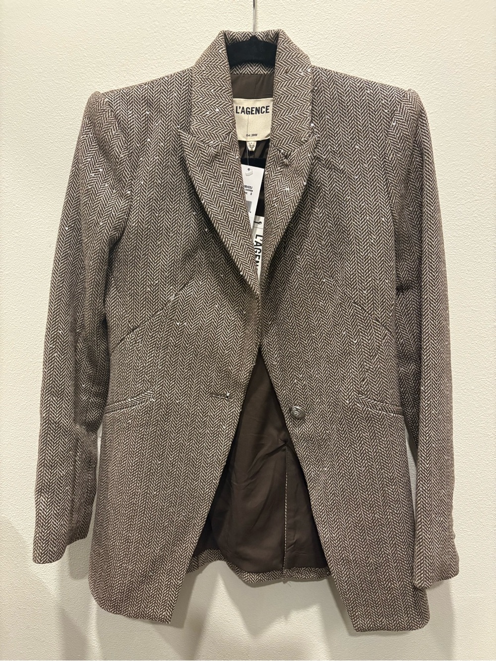 L’AGENCE Sequin Herringbone Blazer . Olive /Ecru . Size 0 🤍 - Picture 4 of 7